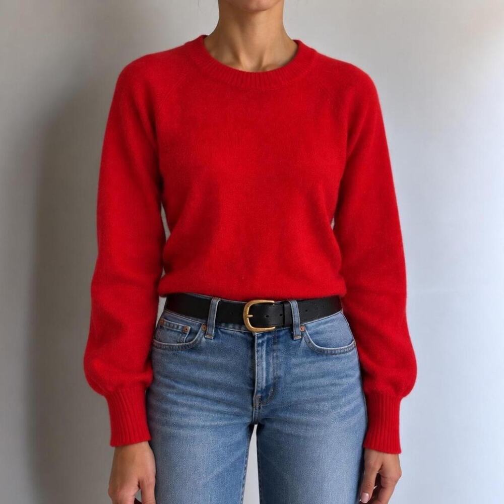 VTG THE LIMITED 100% Cashmere Tomato Red Balloon Sleeve Luxury Fall Sweater Sz M